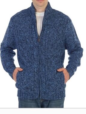 Gioberti Men's Blue Heavy Weight Sweater twisted knit full-zipper Size Large